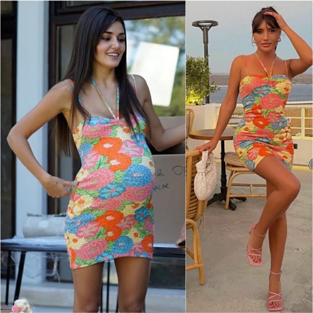 ZARA Mini Dress Retro 70s Floral Smocked Halter Ruched Summer Bodycon barbiecore